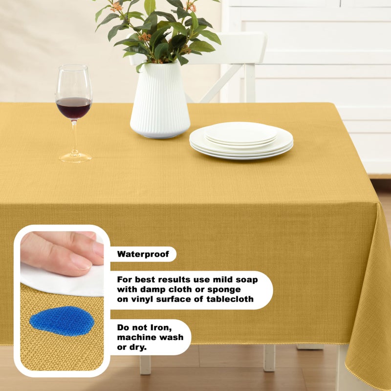 Lintex Cafe Hotel Linen Look Vinyl Flannel Backed Tablecloth, Heavyweight 4 Gauge, 60 x 84 Inch Rectangle, Gold Indoor Outdoor Waterproof Wipe Clean Table Cover - Image 3